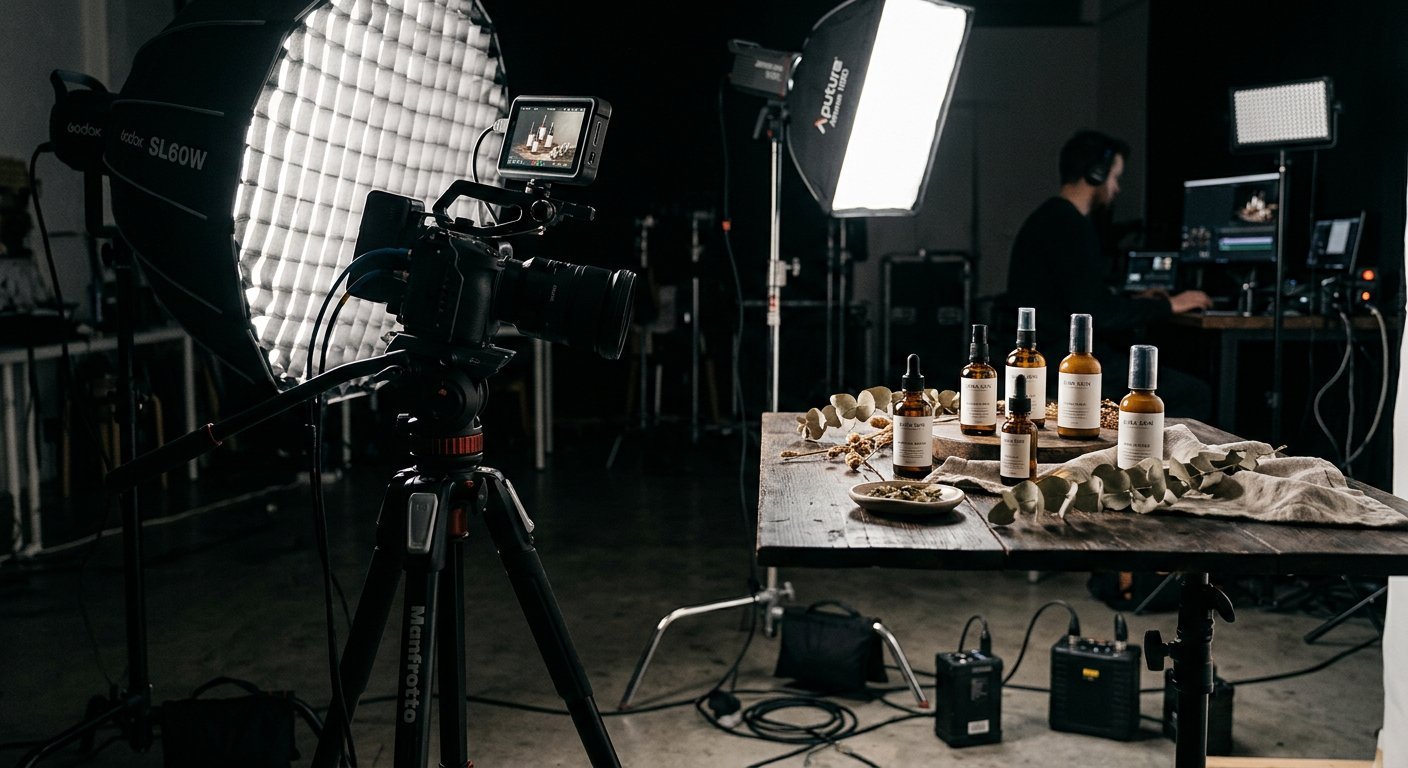 Studio product content shoot behind the scenes
